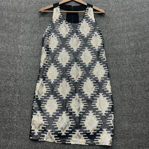 Skies Are Blue Sequin Shift Dress Womens Size S Black Gold Geometric Sleeveless